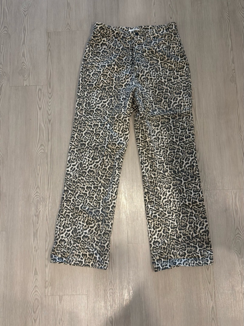 Vigoss Leopard Print Denim Straight Leg Pants